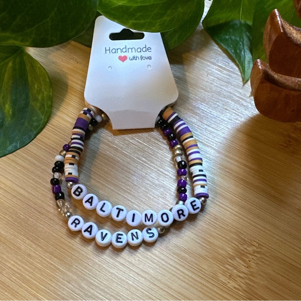 Baltimore Ravens Football Fan Bracelet‎ Set - Flexible Fit - Sports Jewelry